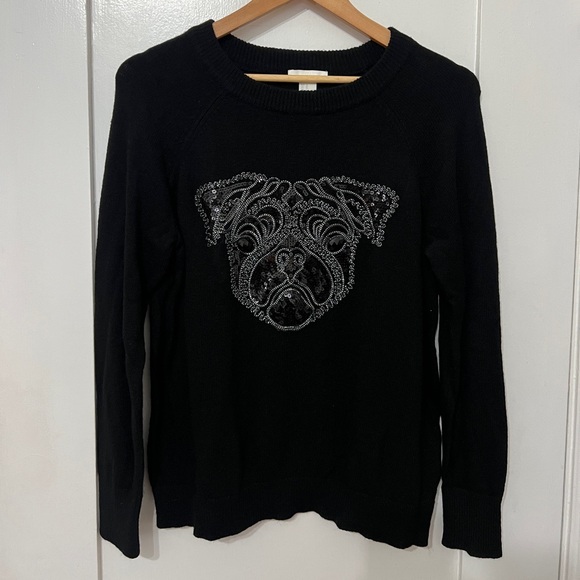 H&M Sequin Pug Dog Lover Black Crewneck Sweater, Size XS, Great Used Condition - Picture 2 of 6